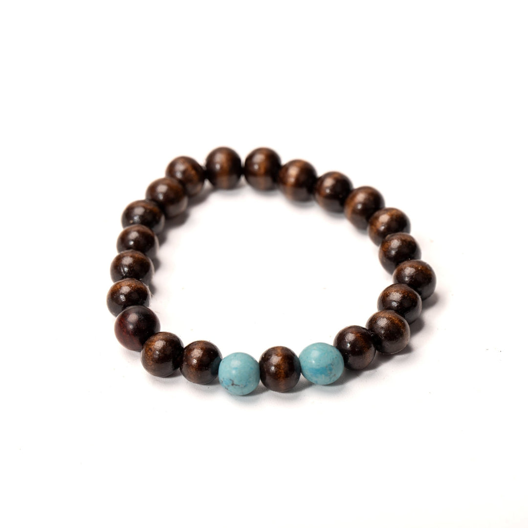 Dark Wood Bracelet w/ Two Turquoise Stone Bead - DL Jewelry Designs