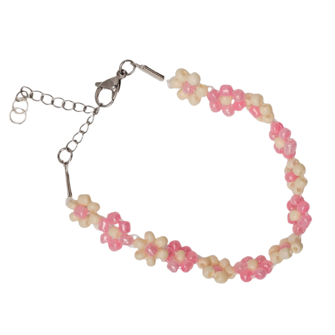 Glass Light Pink/Beige Flower Bracelet w/ Silver Lobster Clasp - DL Jewelry Designs