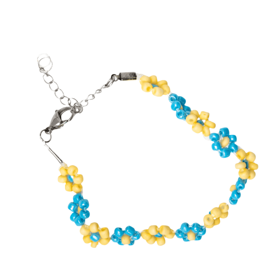 Glass Light & Yellow Flower Bracelet w/ Silver Lobster Clasp - DL Jewelry Designs