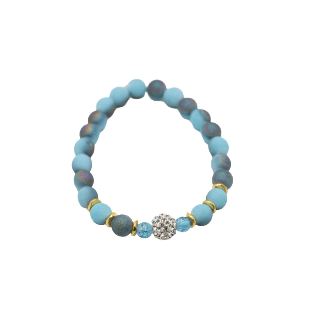 Light Blue Glass w/ Crystal Bead Bracelet - DL Jewelry Designs