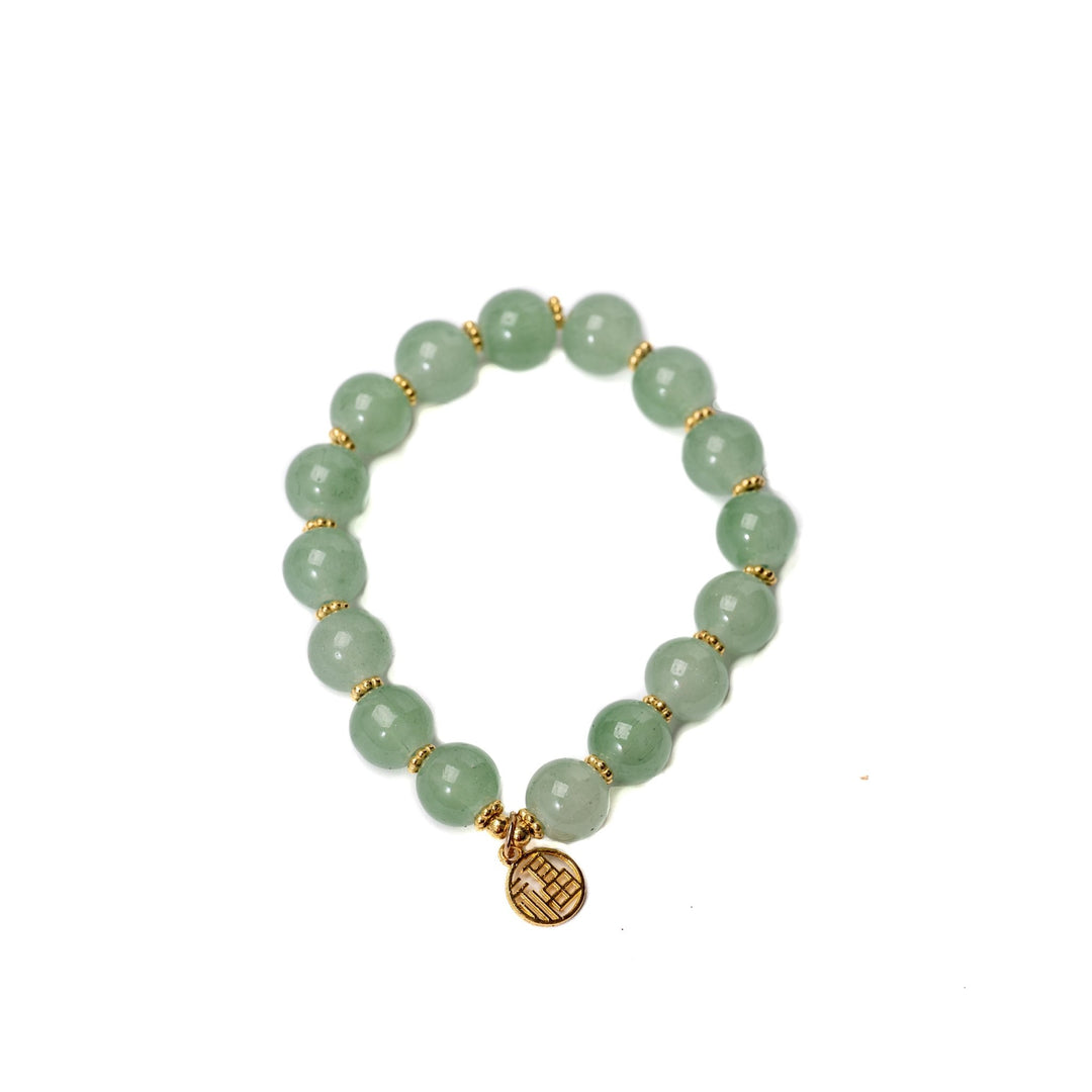 Light Green Stone Bracelet w Golden Charm - DL Jewelry Designs
