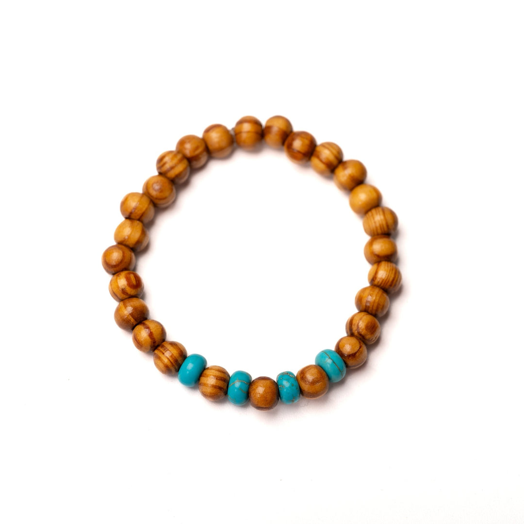 Light Wood w Turquoise Stone Accent Bracelet - DL Jewelry Designs