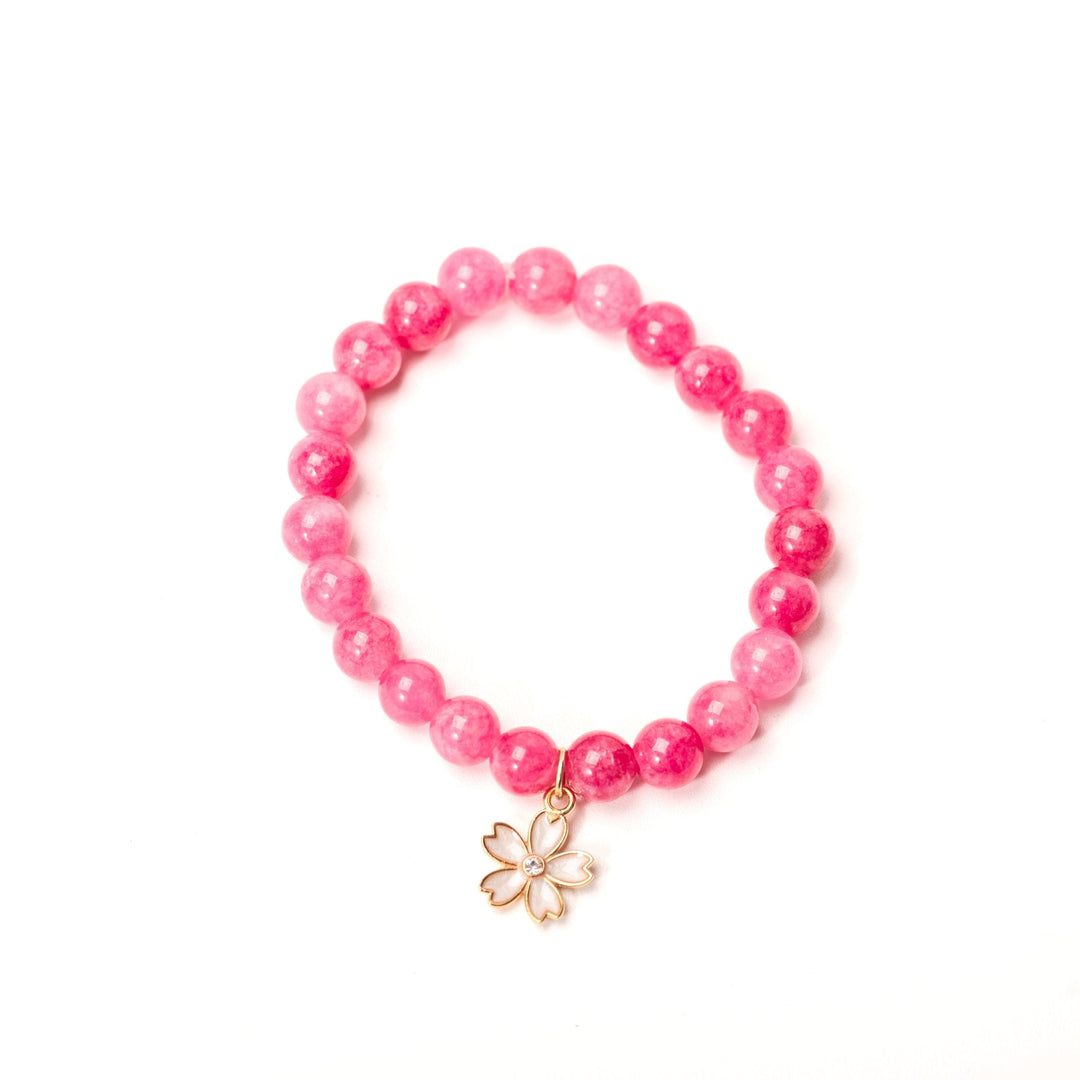 Pink Glass Bead w Pearl alt Flower Charm Bracelet - DL Jewelry Designs