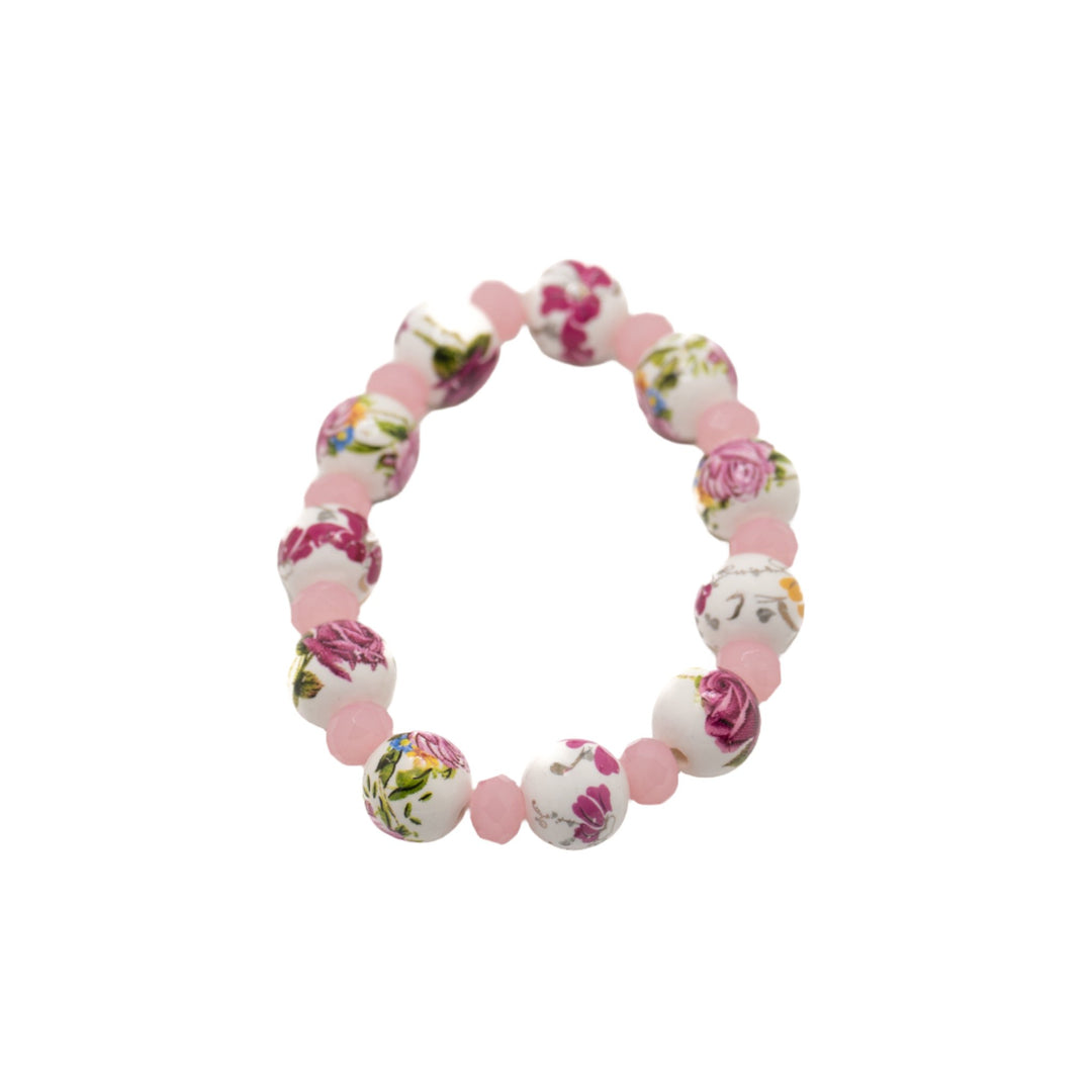 Porcelain White Beads with Flowers Bracelet - DL Jewelry Designs
