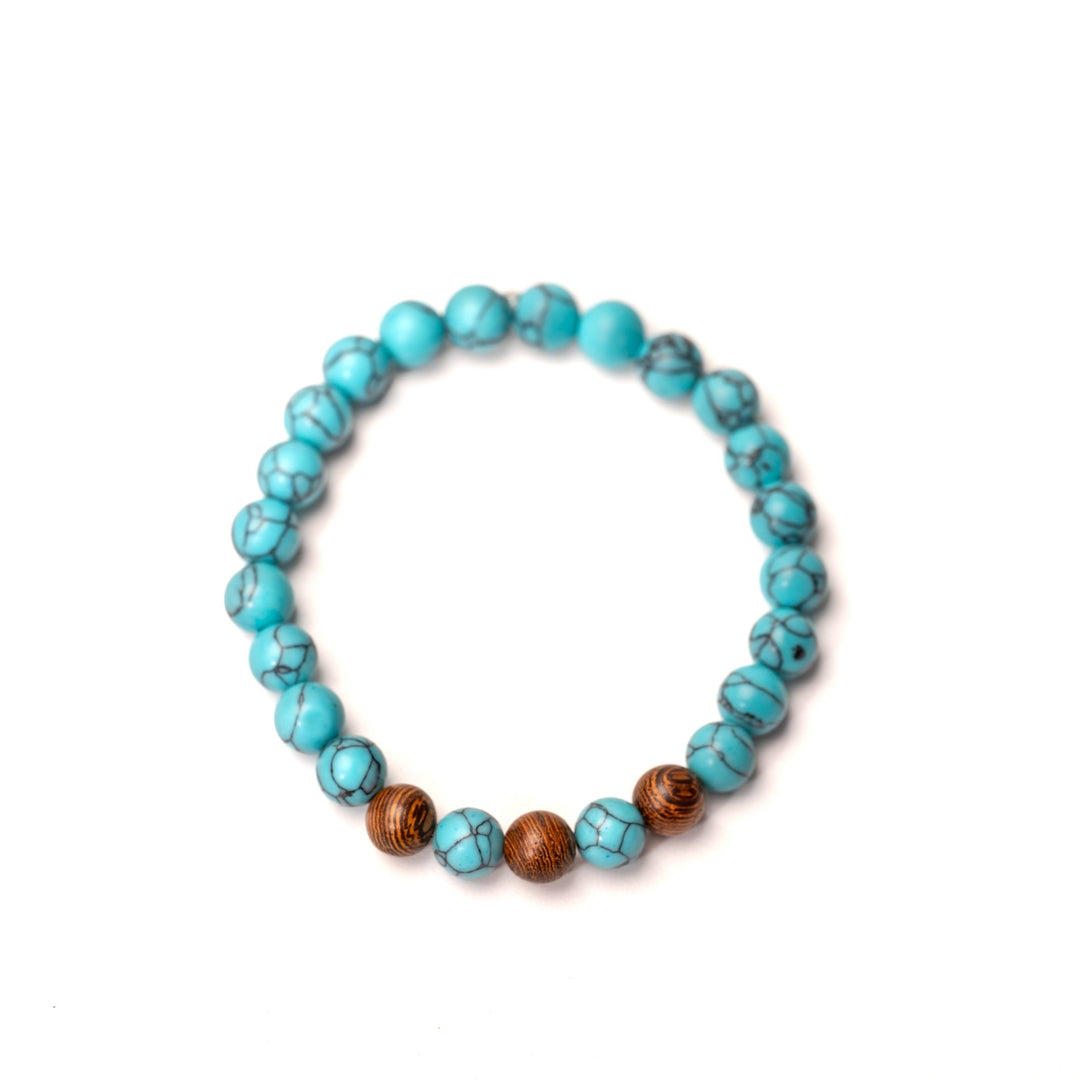 Turquoise Stone Bracelet w Wood Accents - DL Jewelry Designs