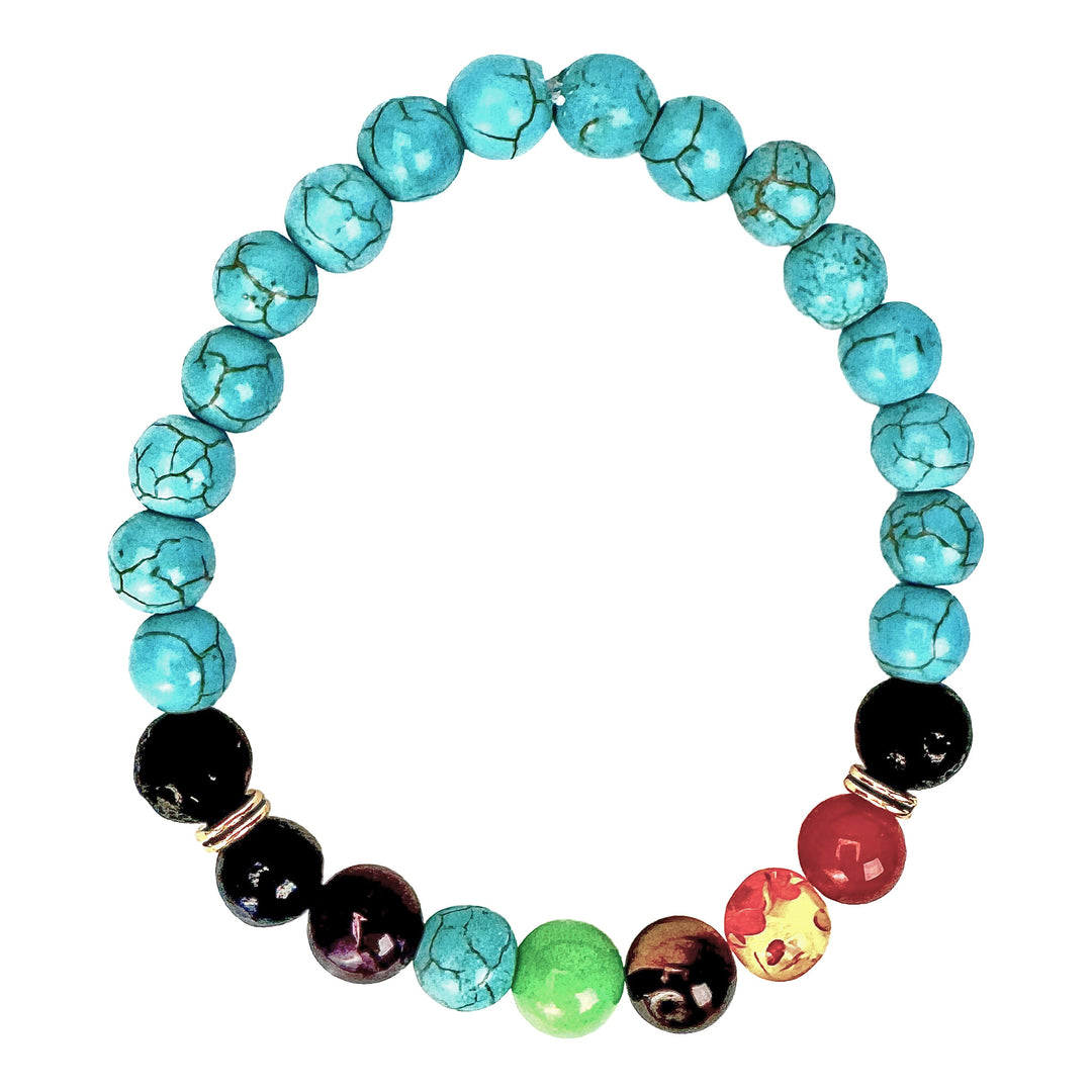 Crackled Turquoise &amp; Multicolor Stone Boho Stretch Bracelet