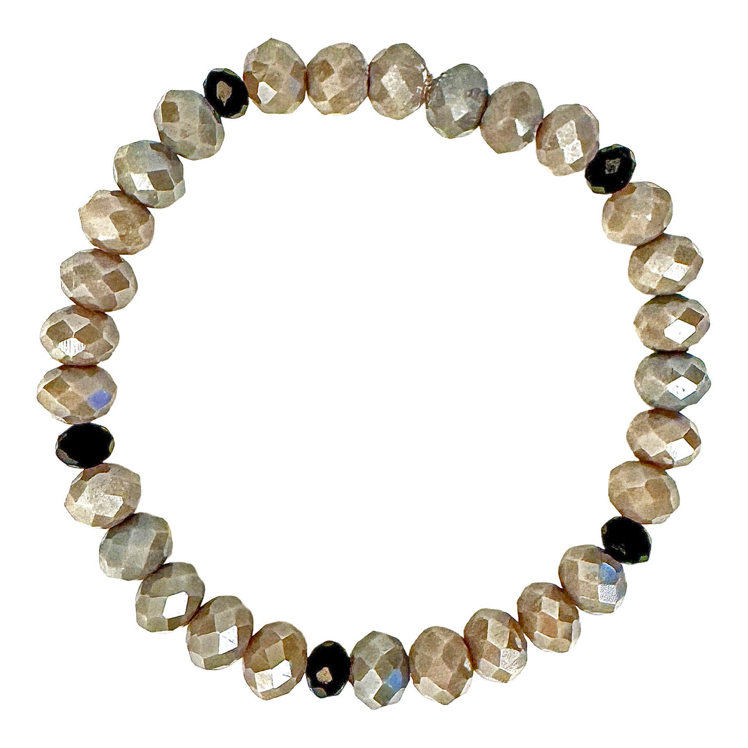 Shimmering Gray-Silver &amp; Brown Faceted Stretch Bracelet