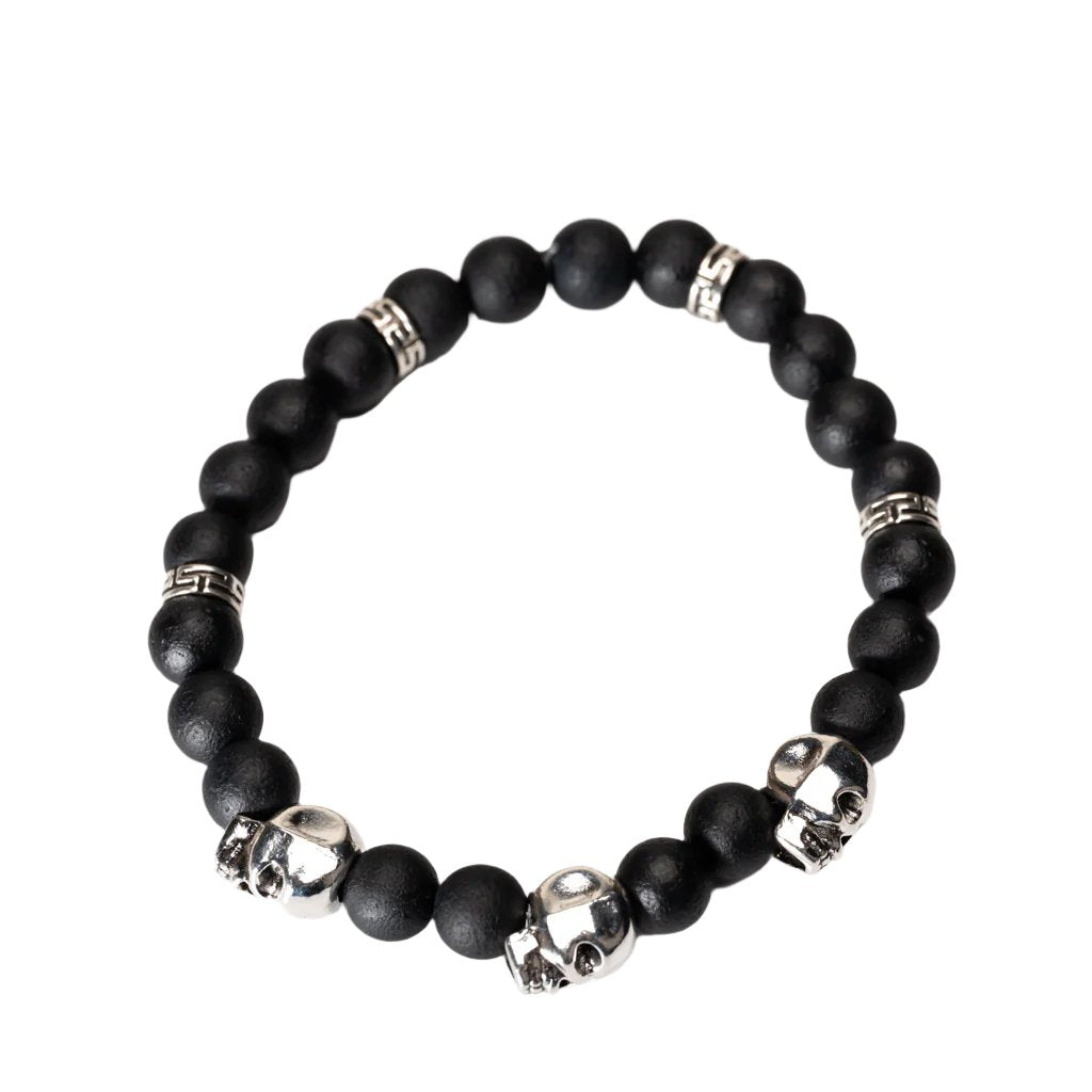 Black Glass & Silver Metal Skull Bracelet NEW - DL Jewelry Designs