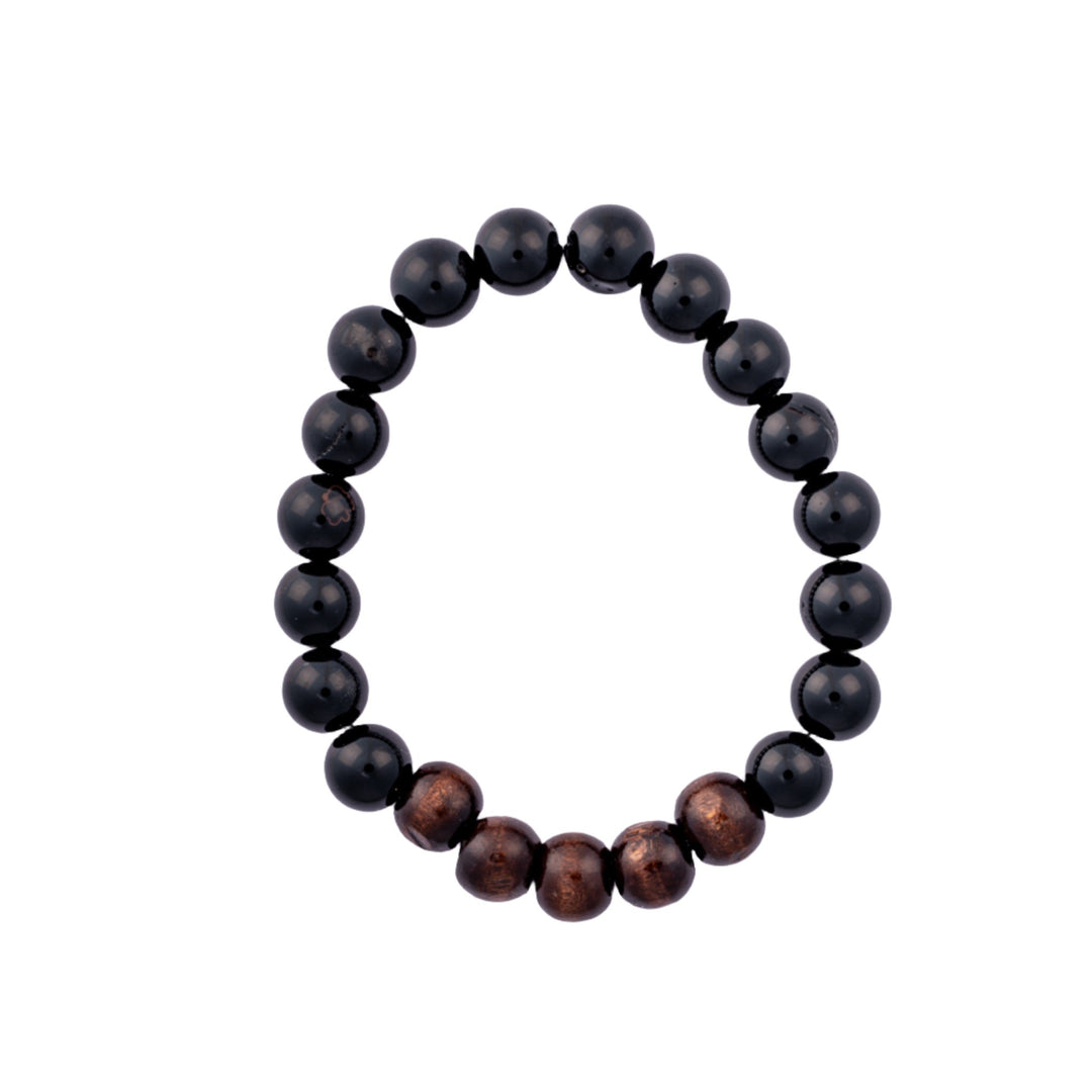 Black Stone Bead w/ Wood Bead Bracelet - DL Jewelry Designs