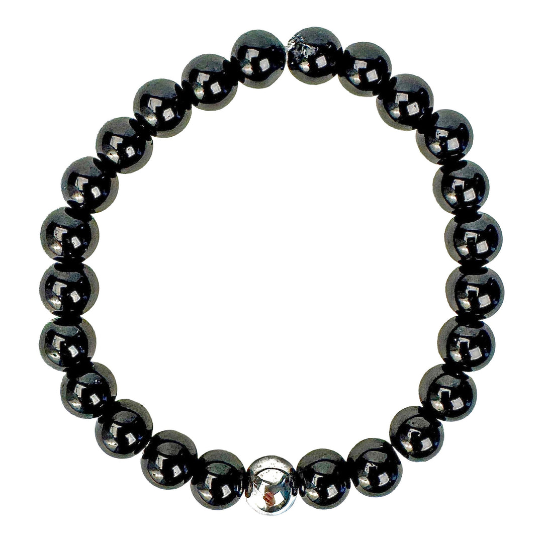 Black Stone & Silver Hematite Accent Stretch Bracelet - DL Jewelry Designs