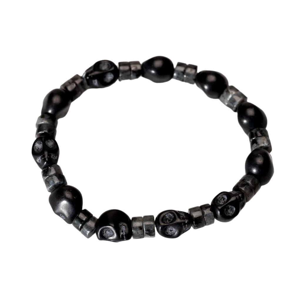 Black Stone Skull & Gray Spacer Bracelet NEW - DL Jewelry Designs