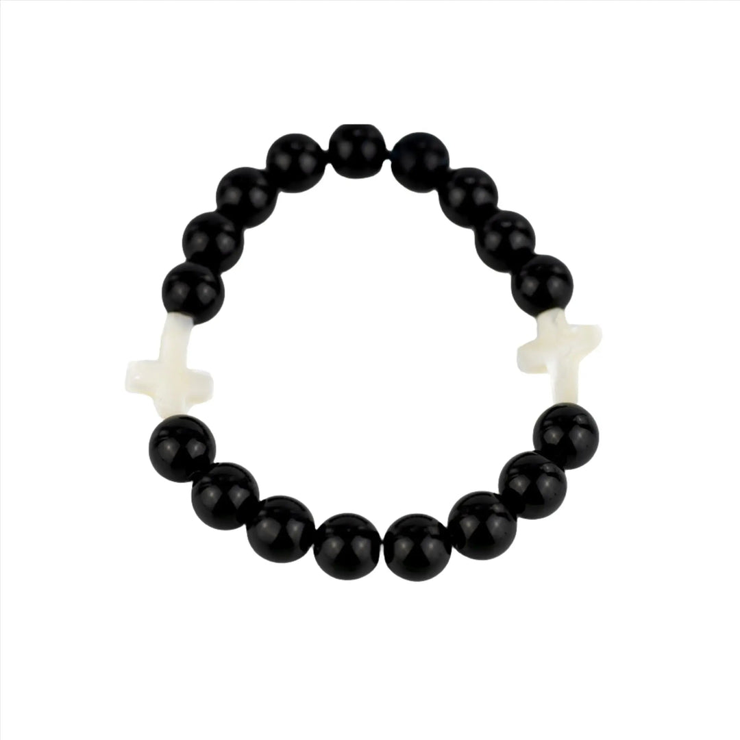 Black with White Stone Crosses Bracelet - DL Jewelry Designs