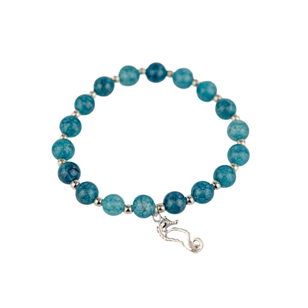 Blue Beaded Bracelet w/ Seahorse Charm - DL Jewelry Designs