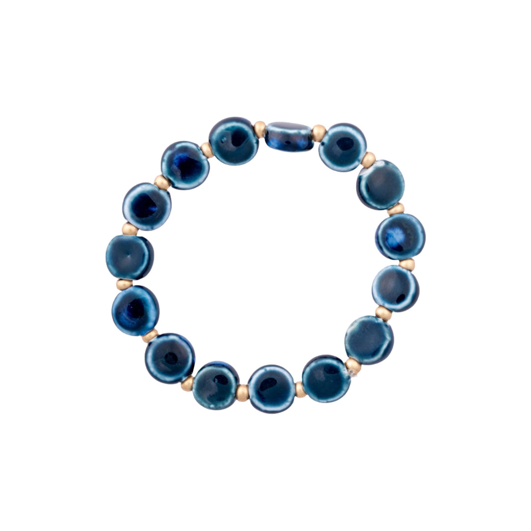 Blue Circle Ceramic w/ Gold Glass Bead Bracelet - DL Jewelry Designs