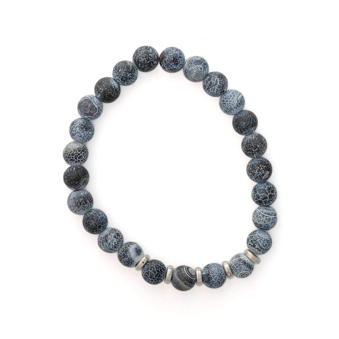 Blue Cracked Stone Bead w/ Silver Bracelet - DL Jewelry Designs