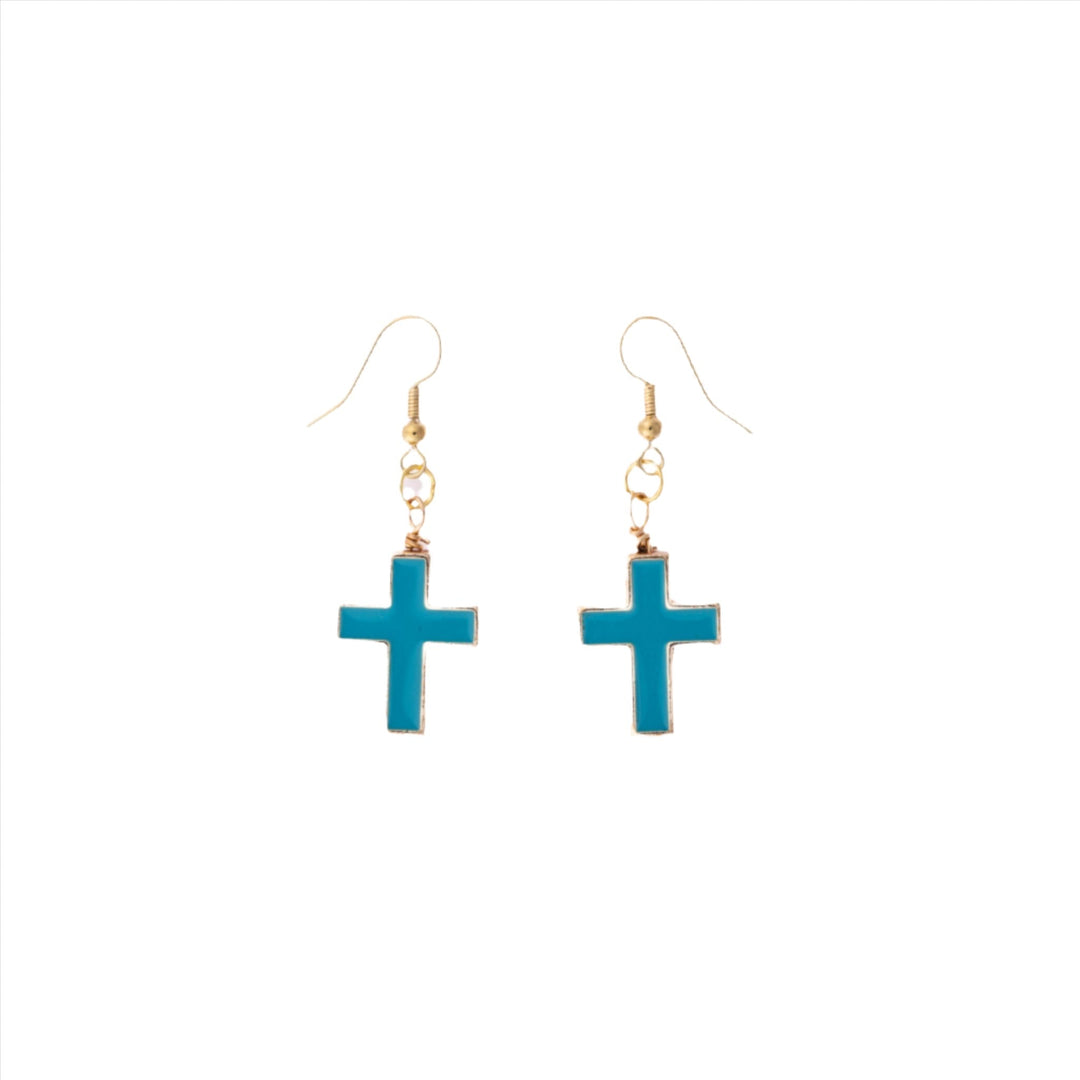 Blue Enamel Cross Earrings - DL Jewelry Designs