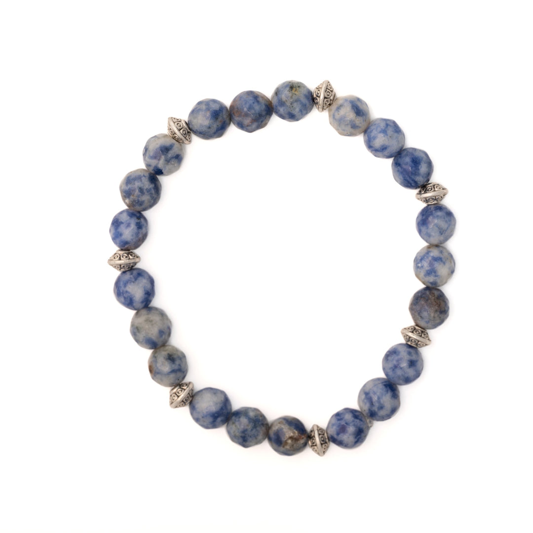 Blue Faceted Glass w Silver Bead Bracelet - DL Jewelry Designs