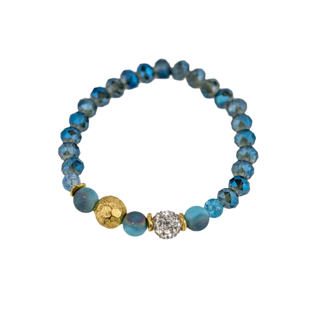 Blue Glass, Crystal, & Stone Beaded Bracelet - DL Jewelry Designs