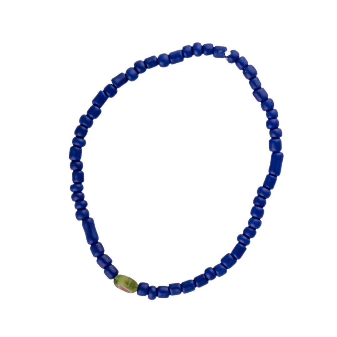 Blue Glass Seed Bead Bracelet w/ Heart Charm - DL Jewelry Designs