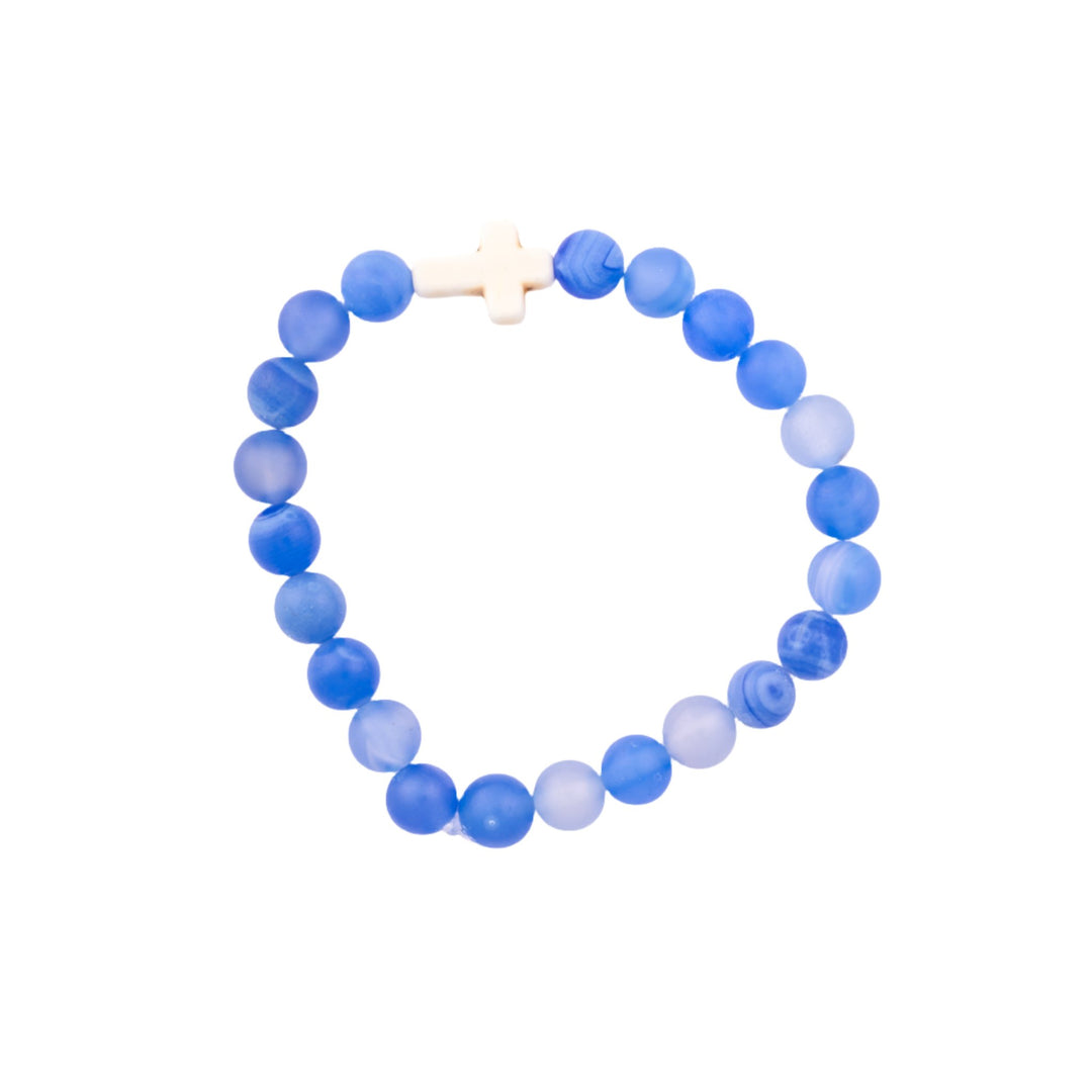 Blue Glass with White Cross Bracelet - DL Jewelry Designs