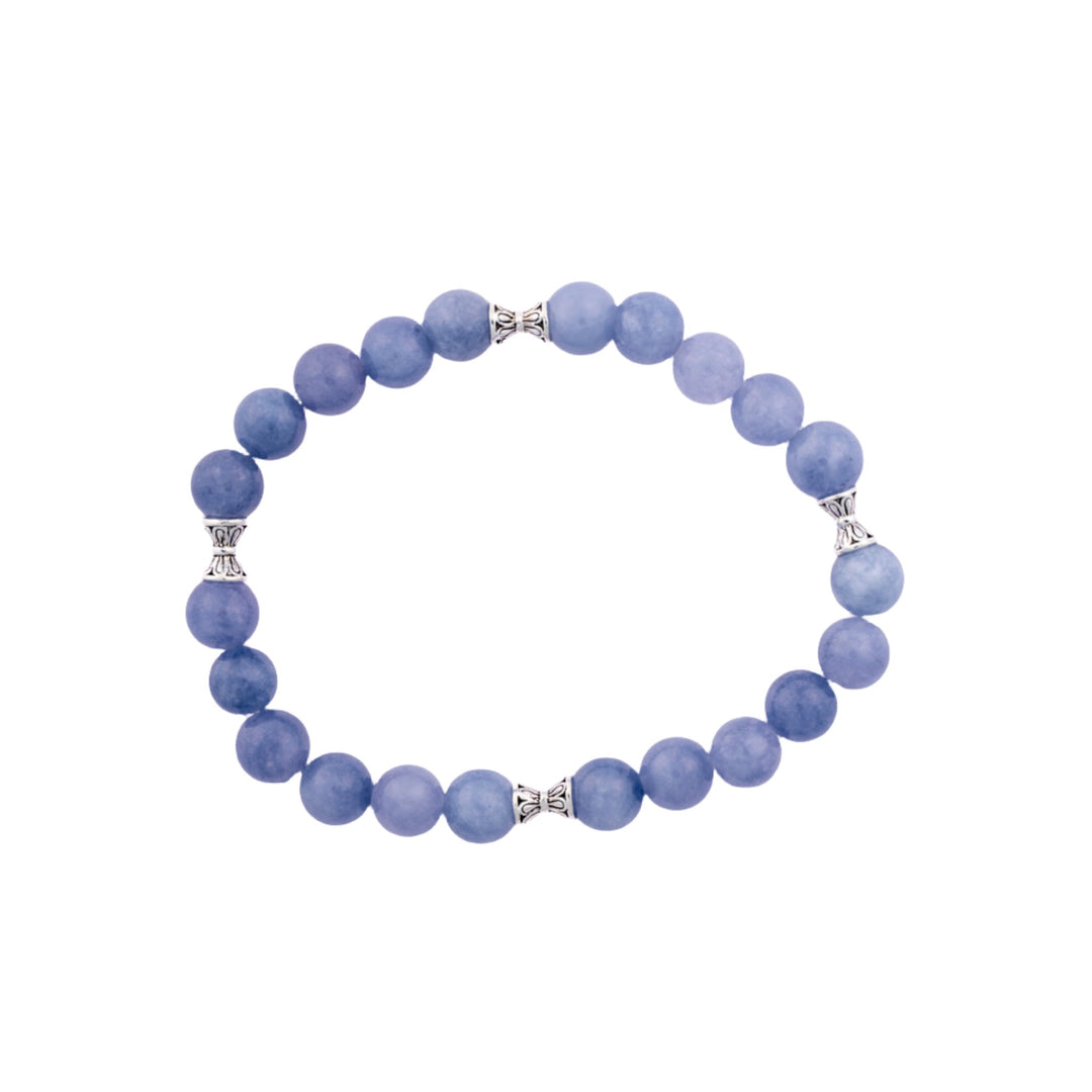 Blue Stone & Antique Stainless Stretch Bracelet - DL Jewelry Designs