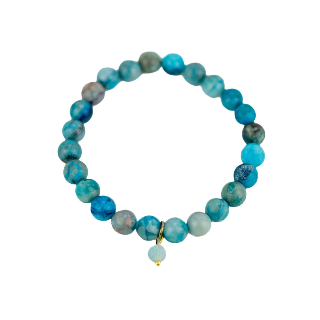 Blue Stone Bead Bracelet w/ Lt Blue Charm Bracelet - DL Jewelry Designs