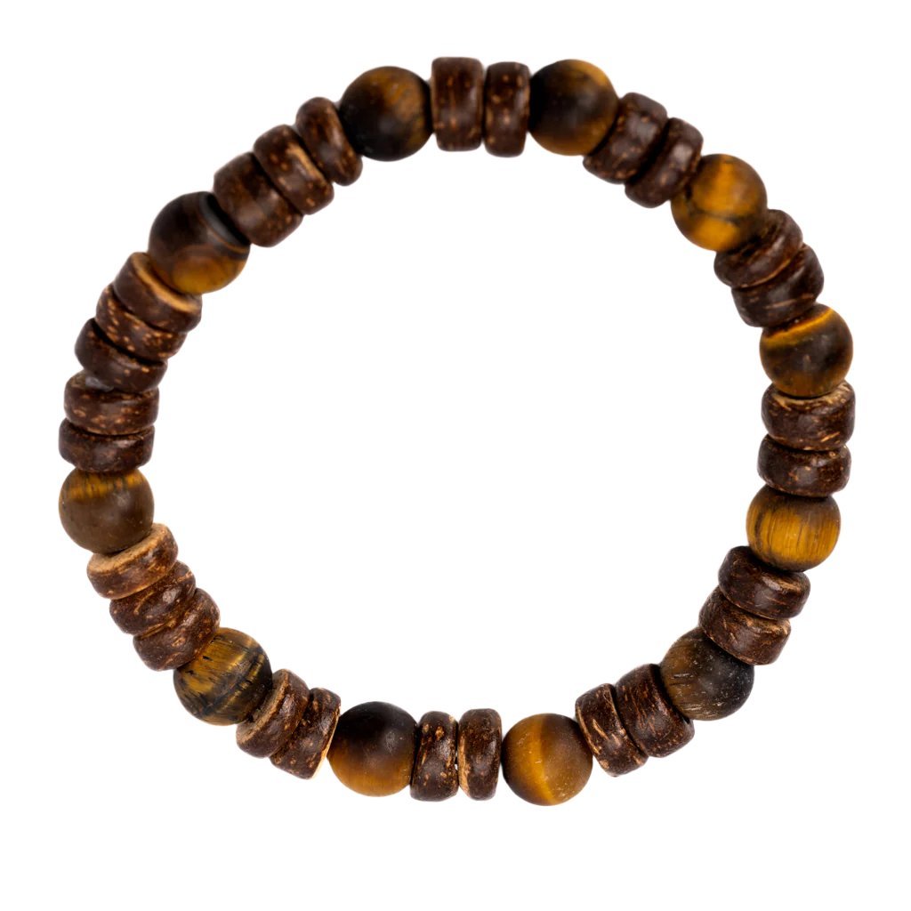 Brown Stone & Coconut Shell Bead Bracelet NEW - DL Jewelry Designs