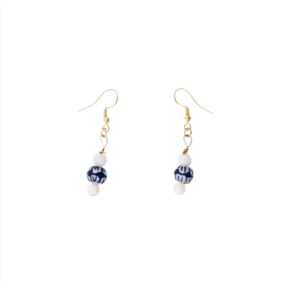 Ceramic Blue and White Glass Earrings - DL Jewelry Designs