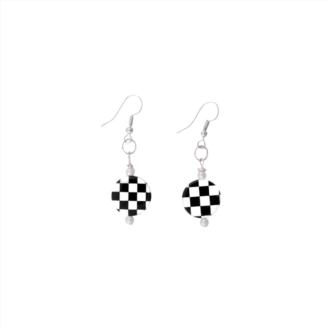 Checkered Flag Circle Earrings - DL Jewelry Designs