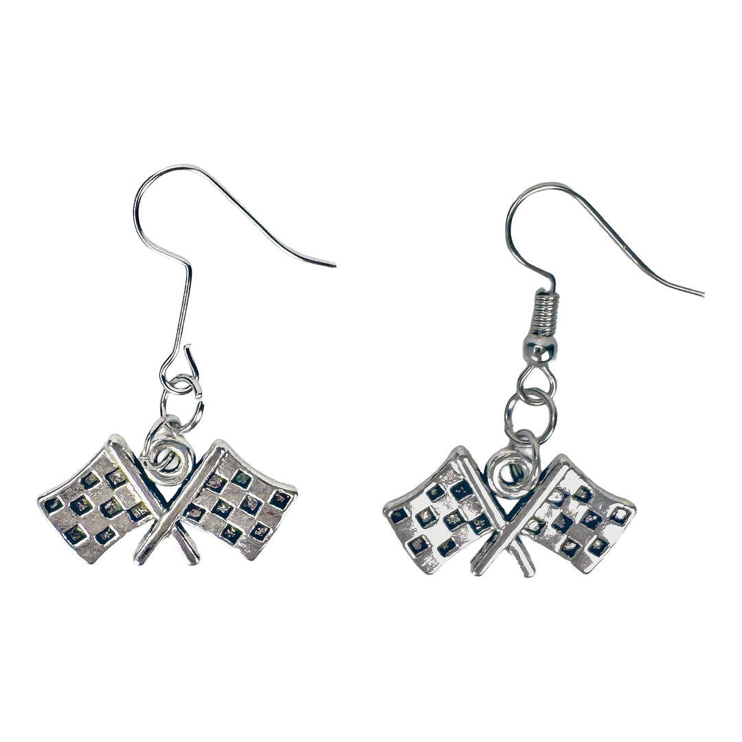 Checkered Racing Flag Metal Dangle Earrings - DL Jewelry Designs
