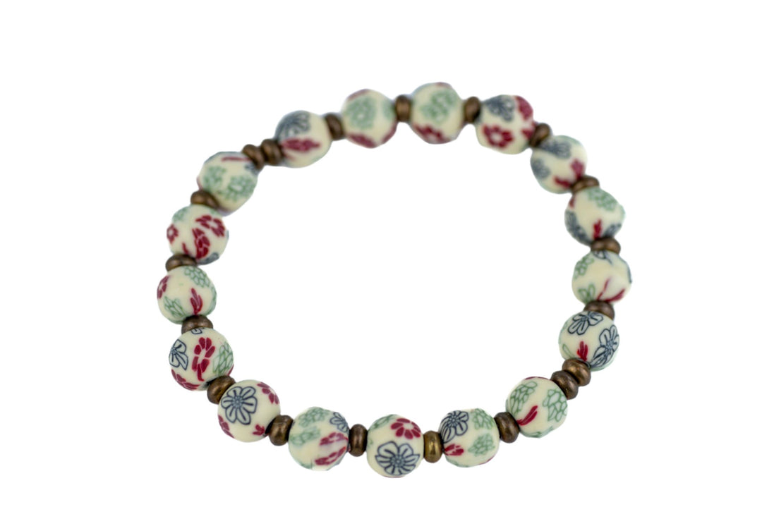 Classic Clay Polymer Maroon & Green Bead Bracelet - DL Jewelry Designs