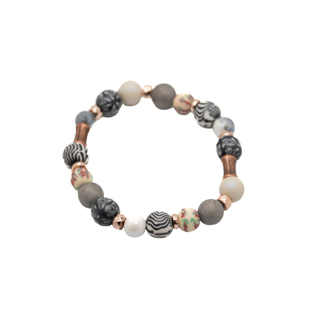 Classy Polymer Clay Gray Bead & Metal Bracelet - DL Jewelry Designs