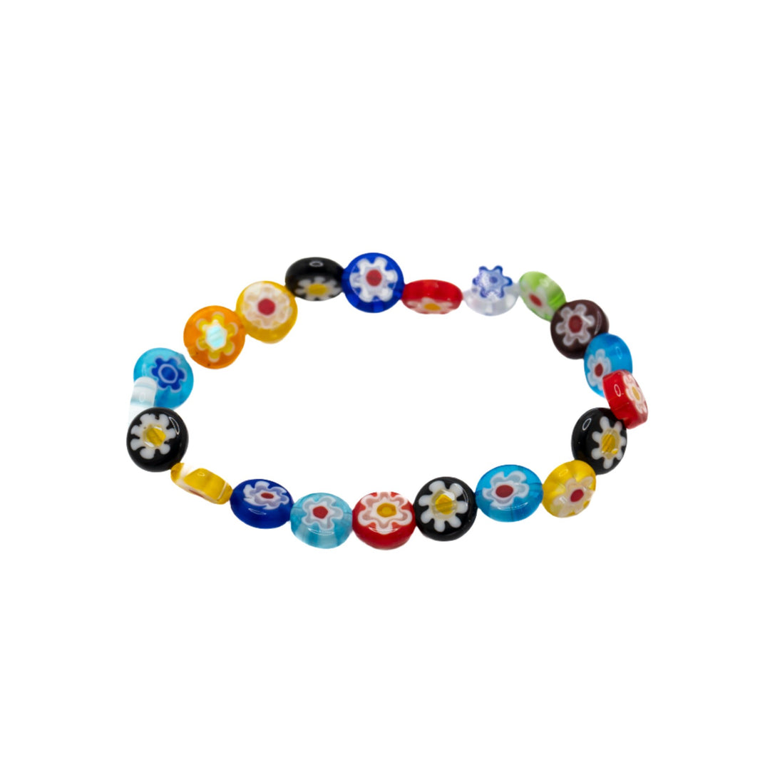 Colorful Flowered Glass Disc Bracelet - DL Jewelry Designs