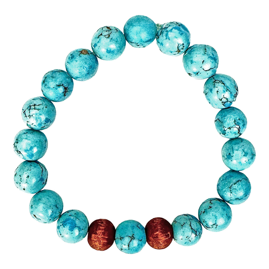 Crackled Turquoise & Wood Accent Stretch Bracelet - DL Jewelry Designs