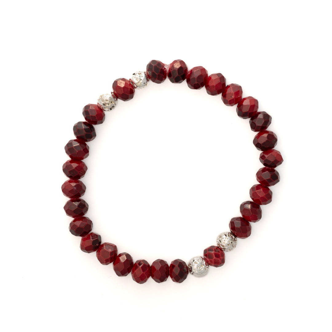 Cranberry Red Facet Glass w/ Silver Bracelet - DL Jewelry Designs