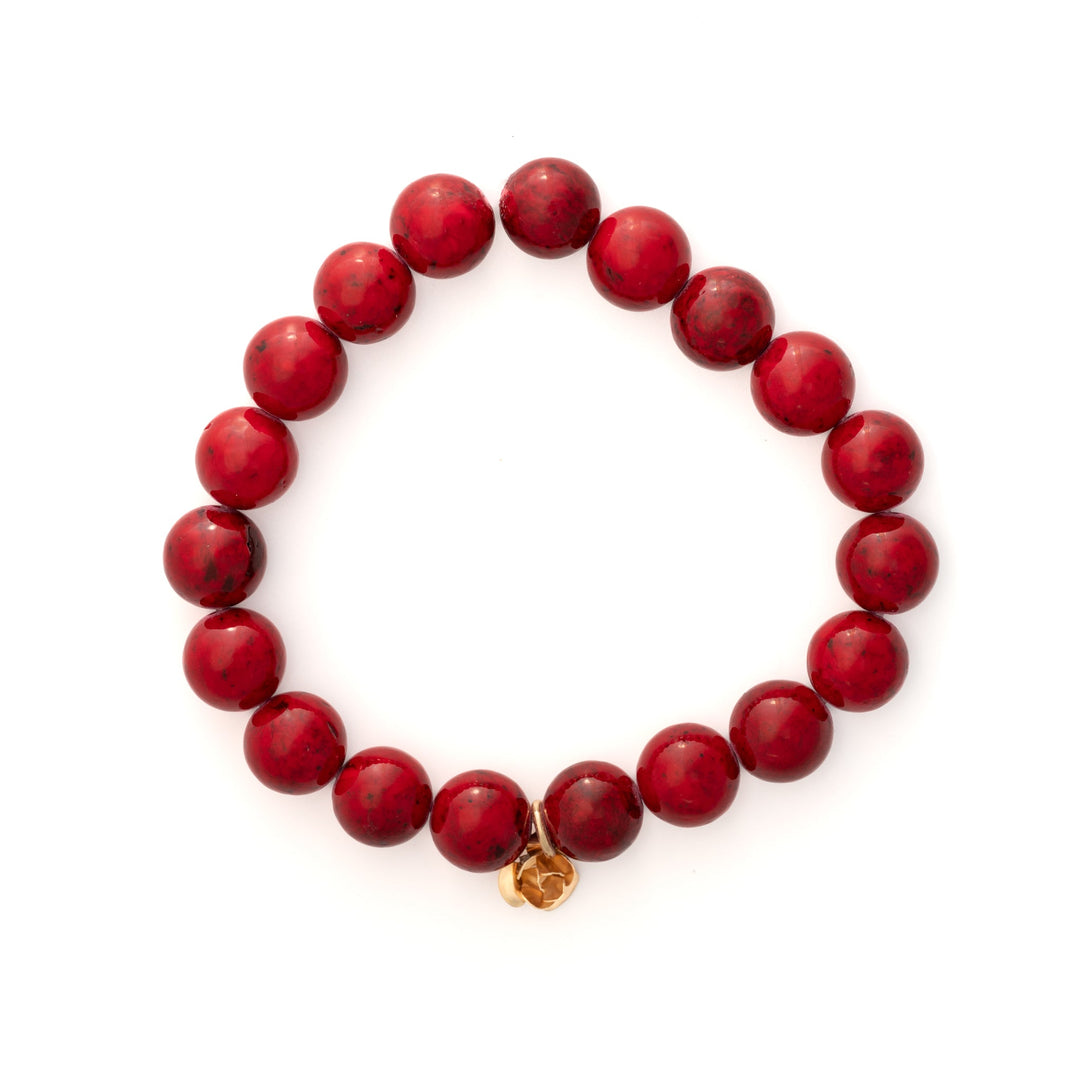 Cranberry Red Stone Bead w/ Rose Charm Bracelet - DL Jewelry Designs