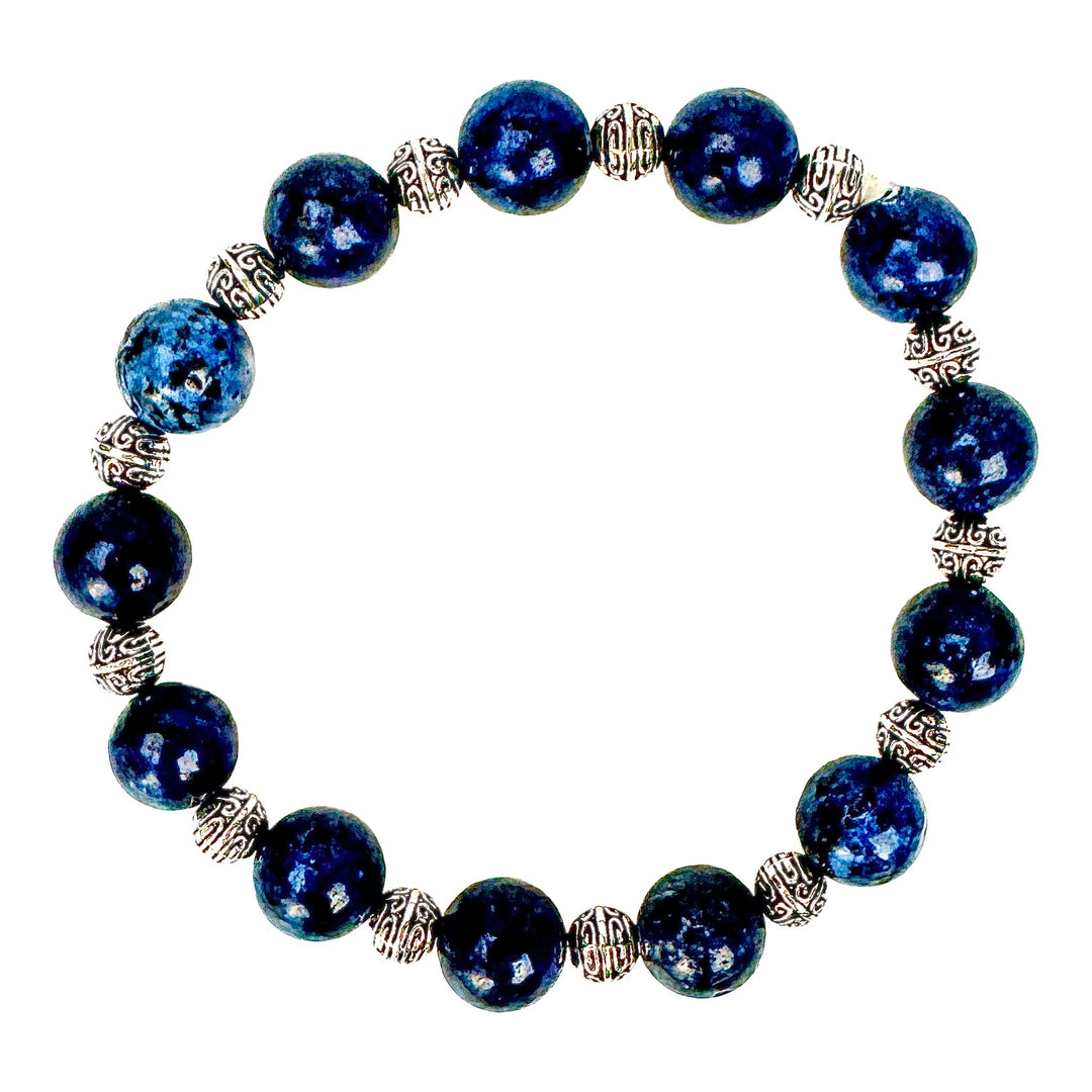 Dark Blue Stone & Antique Silver-Tone Stretch Bracelet - DL Jewelry Designs