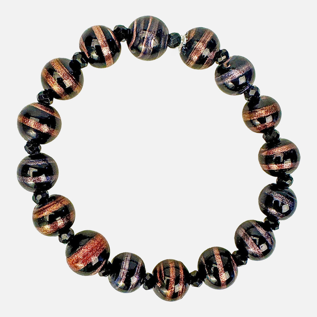 Dark Brown & Copper Shimmer Glass Stretch Bracelet - DL Jewelry Designs
