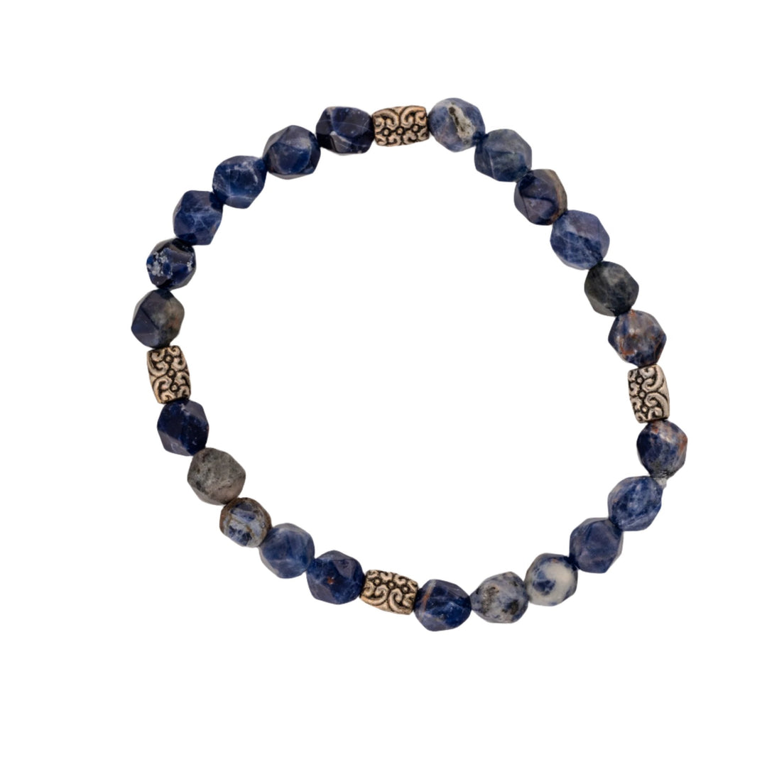 Faceted Dark Blue Glass & Antique Metal Bracelet - DL Jewelry Designs