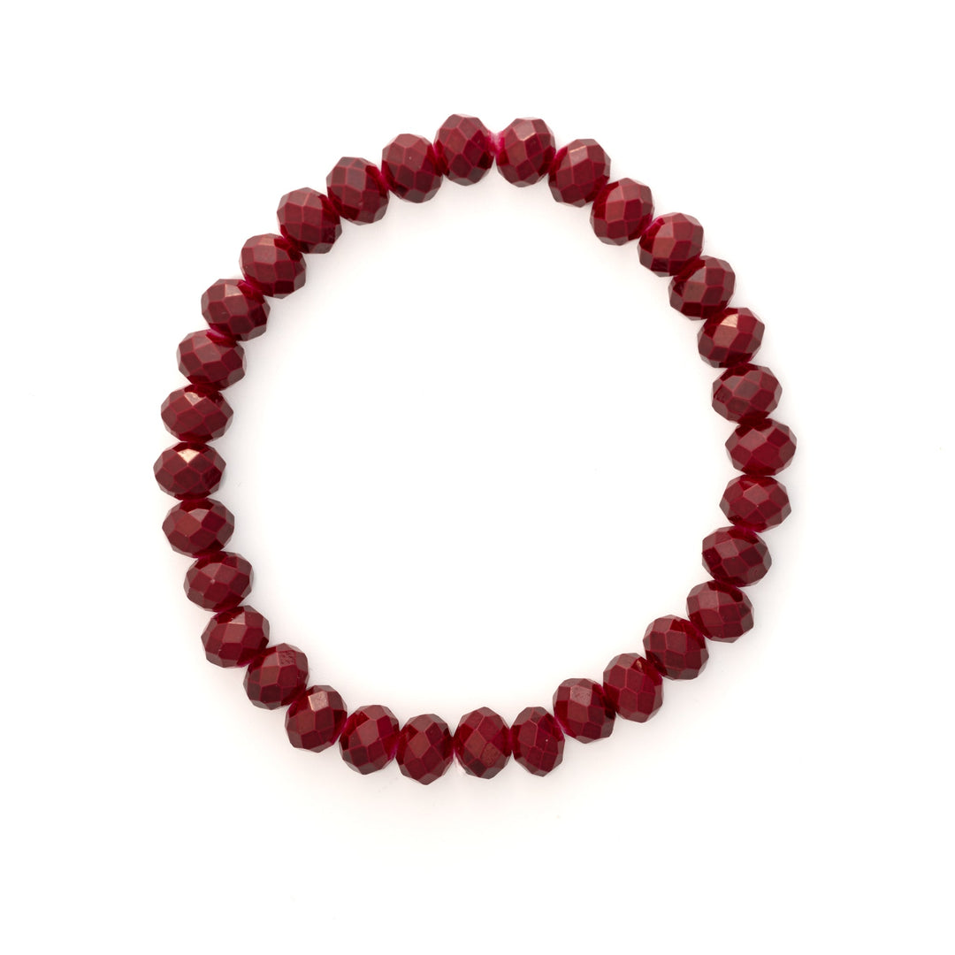 Faceted Dark Red Cranberry Glass Bead Bracelet - DL Jewelry Designs