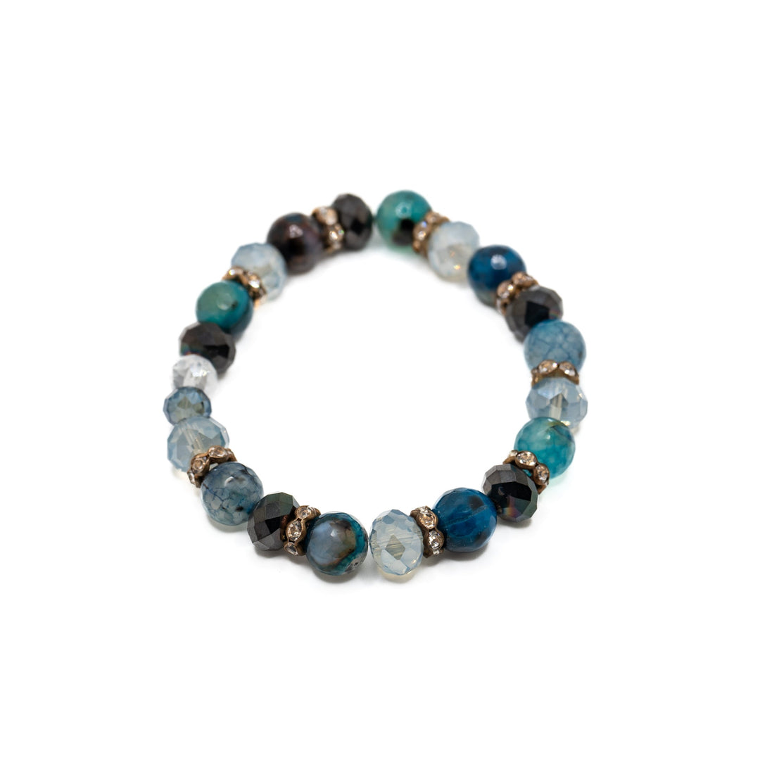 Glass & Crystal Blue and Black Bead Bracelet - DL Jewelry Designs