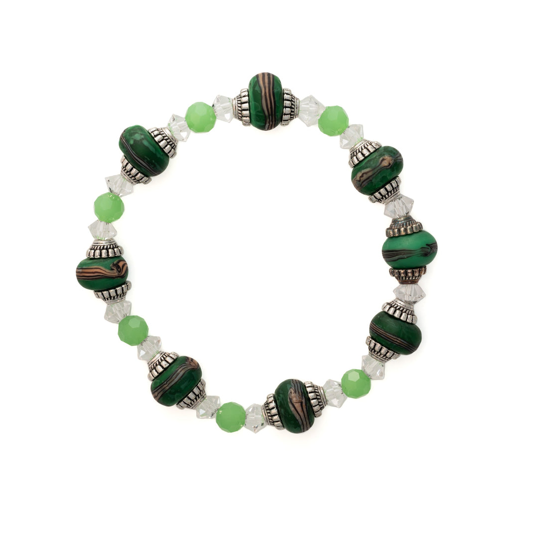 Glass Green & Crystal Bead Bracelet - DL Jewelry Designs