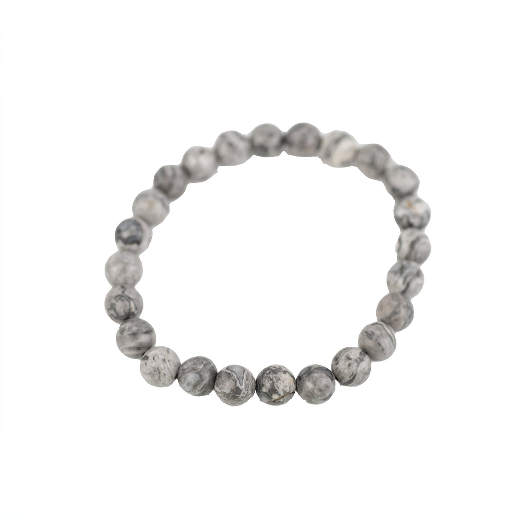 Gray Striped Stone Bead Bracelet - DL Jewelry Designs