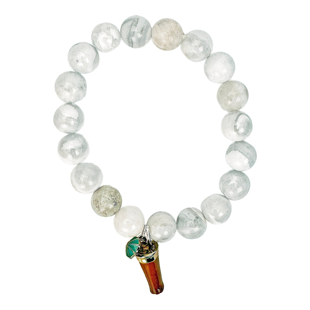 Gray &amp; White Stone Tropical Drink Charm Stretch Bracelet - DL Jewelry Designs