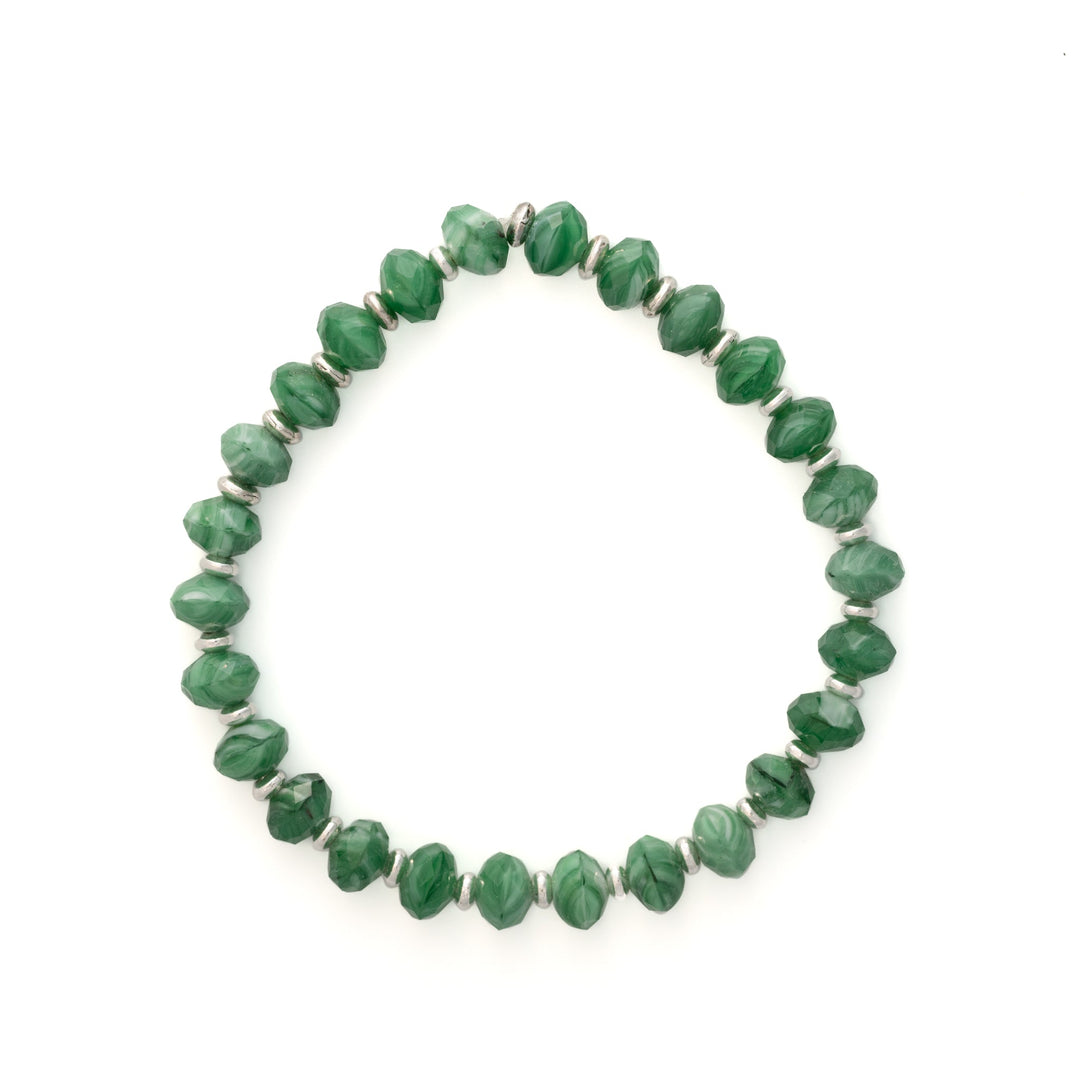 Green Glass Faceted Bead w/ Silver Bracelet - DL Jewelry Designs