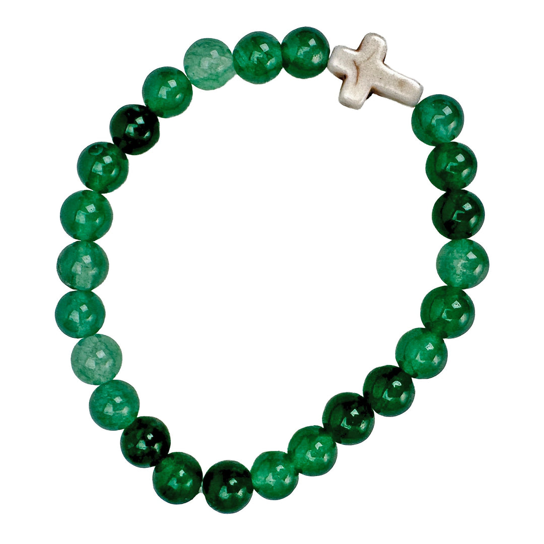 Green Stone Cross Bead Stretch Bracelet - DL Jewelry Designs