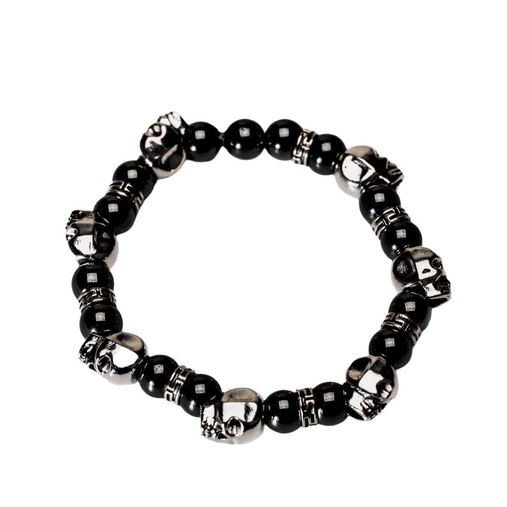 Gunmetal Hematite & Silver Skull Bracelet NEW - DL Jewelry Designs