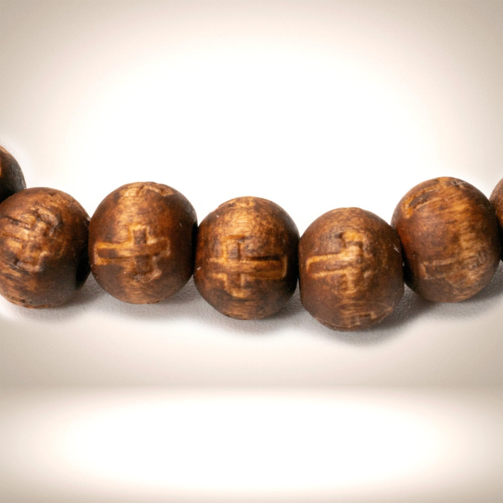 Hand - stained Wood w/ Engraved Cross Bead Bracelet - DL Jewelry Designs