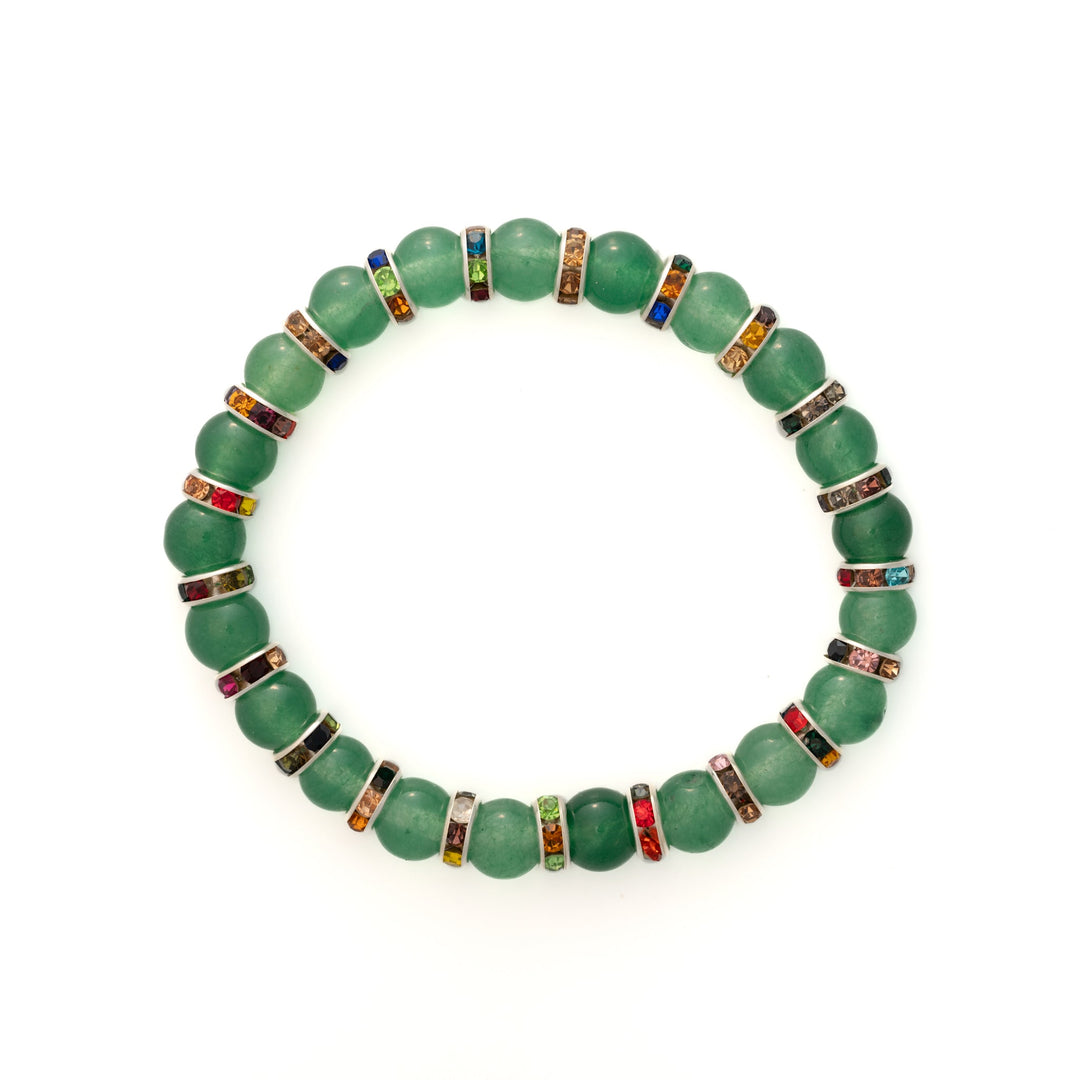 Jade Stone w/ Rhinestone Crystal Bead Bracelet - DL Jewelry Designs