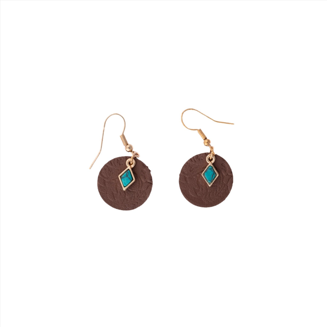 Leather Circle w/ Turquoise Diamond Shape Earrings - DL Jewelry Designs